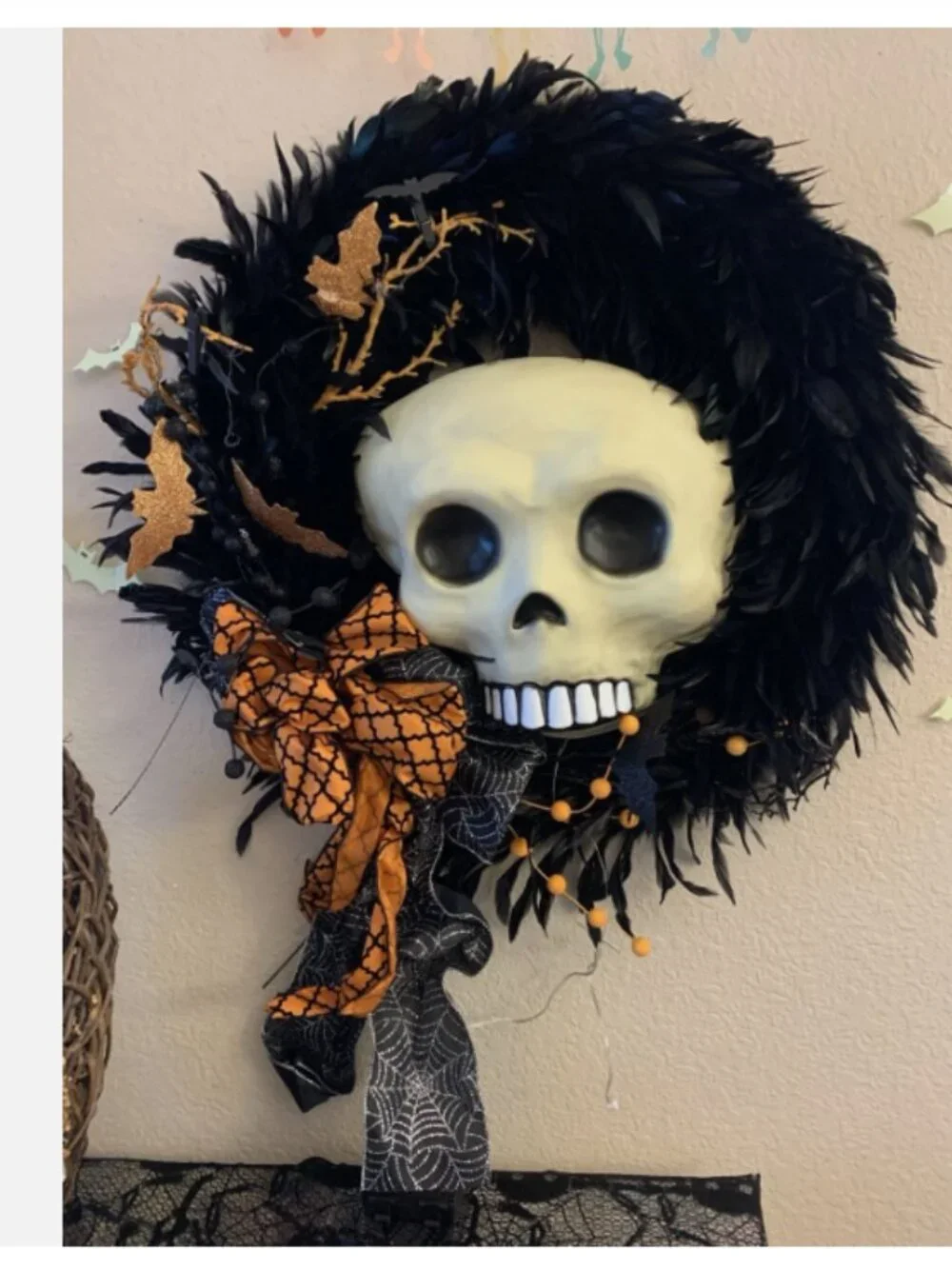Grandin Road Halloween Feather Wreath 28